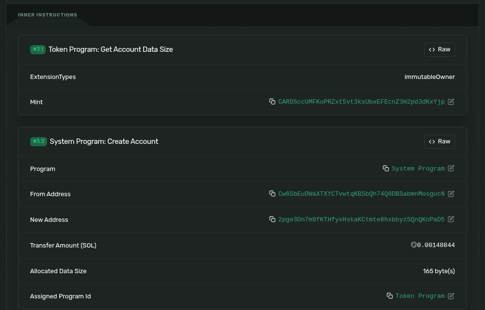 Inner instructions of an associated token account creation on Solana Explorer