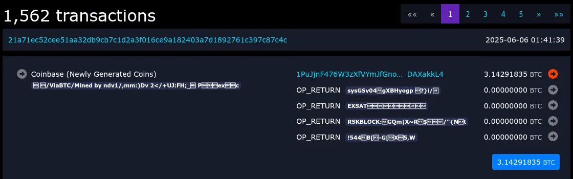 The first transaction in Bitcoin block 900,000 on mempool.space: newly generated coins paid to the miner